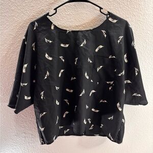 Black Feather Print Women's Top